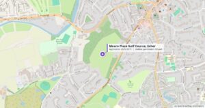 Map showing the location of the former Moore Place golf course on Portsmouth Road, Esher, where outline permission for 206 homes was refused in October 2026